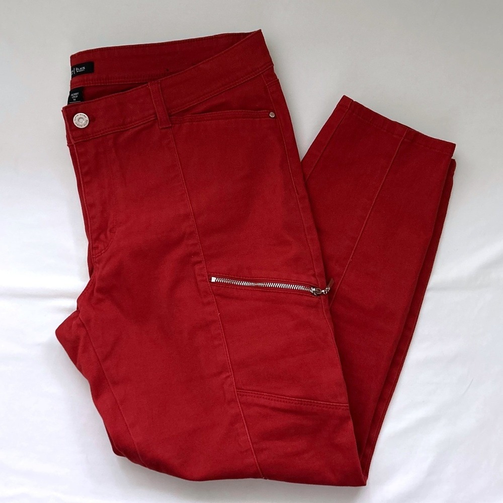 White House Black Market Women Skinny Crop Zip Pocket Jeans Size 14 Burgundy Red